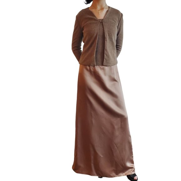 Vintage Jim Hjelm Occasions Tan/Brown Evening Gown with Cardigan Size 4 - Picture 1 of 16
